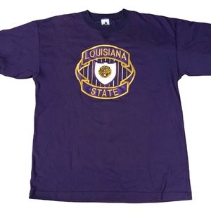 Vtg 90s LSU Embroidered Purple T Shirt Size Large Louisiana State Tiger USA Made